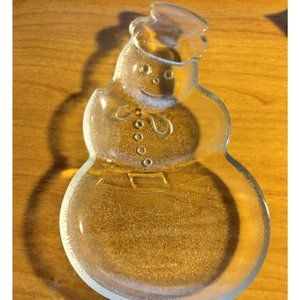 Snowman Candy Plate Clear Glass 8 inch Frosty Christmas Dish